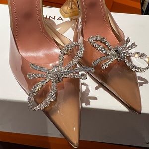 Amina Muaddi Rosie nude patent pumps 38.5